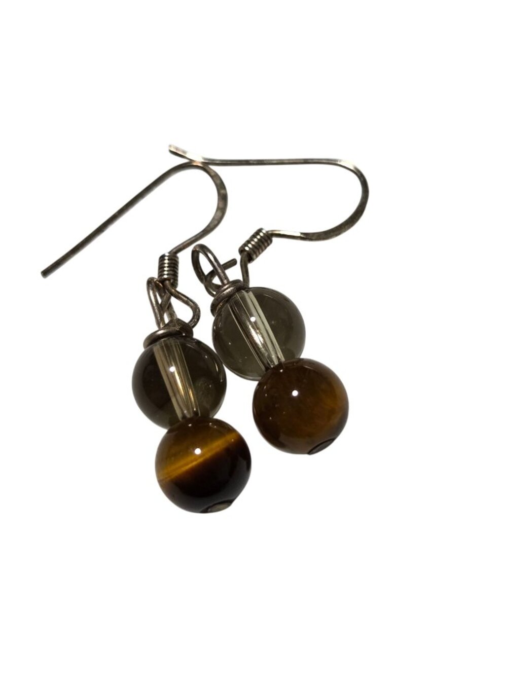 Artisan Handmade Drop Earrings Two Bead Brown Gray Tones Fashion Jewelry Wommen